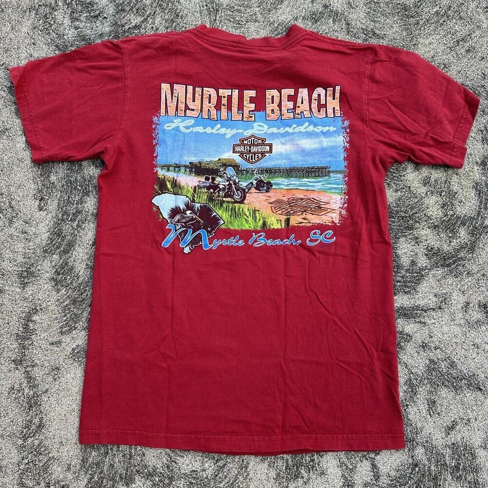 Vintage Harley Davidson Mens Medium Red Myrtle Beach Biker Double Sided 2005 - Picture 2 of 9